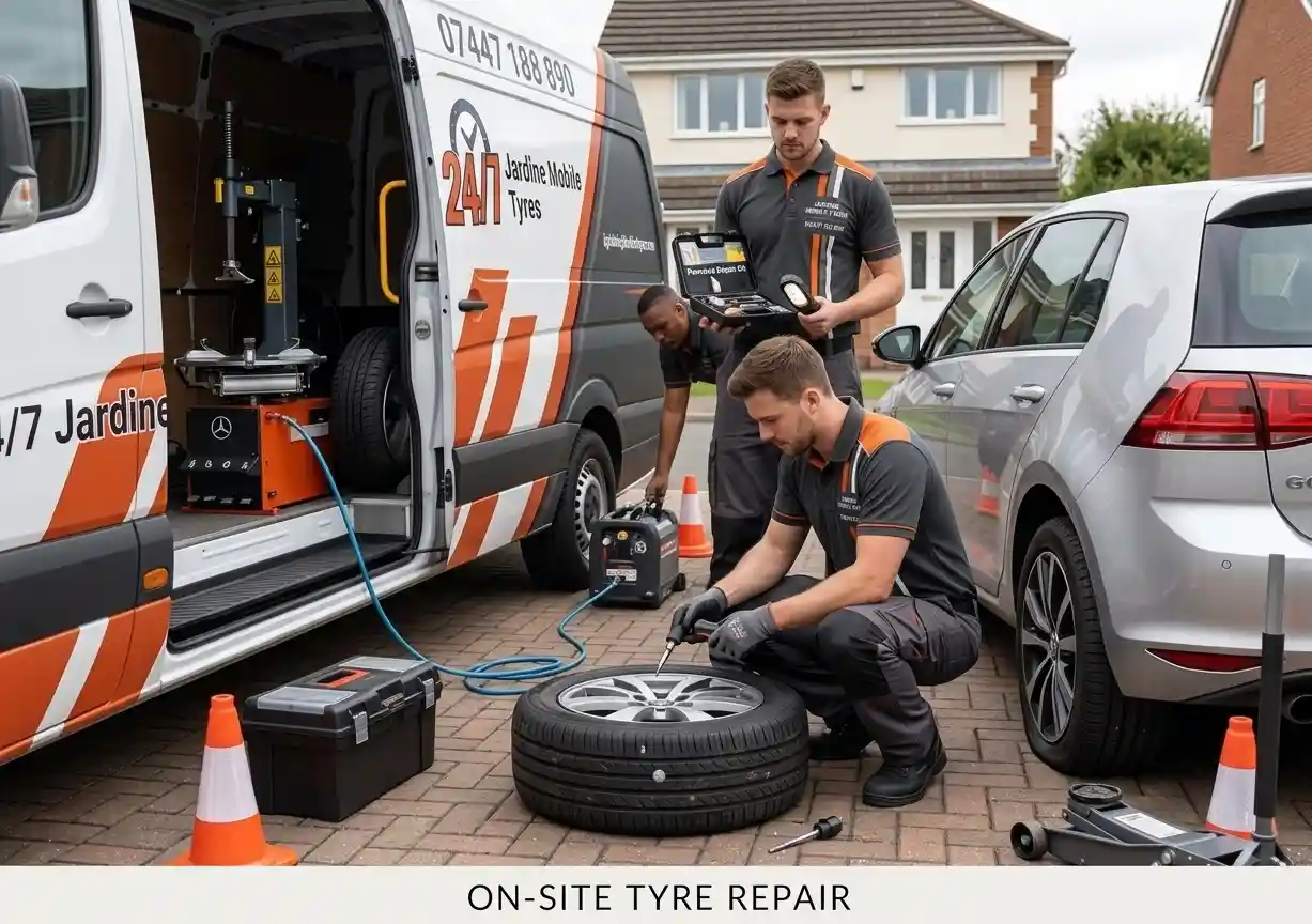 Jardine Mobile Tyres technician carrying out a tyre replacement